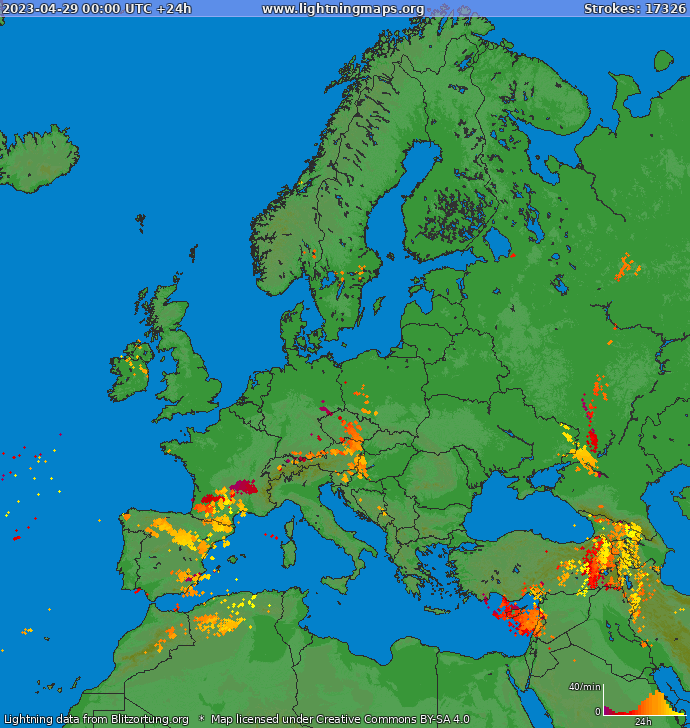 Lightning map Europe 2023-04-29