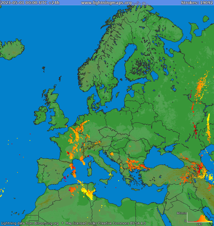 Lightning map Europe 2023-05-01