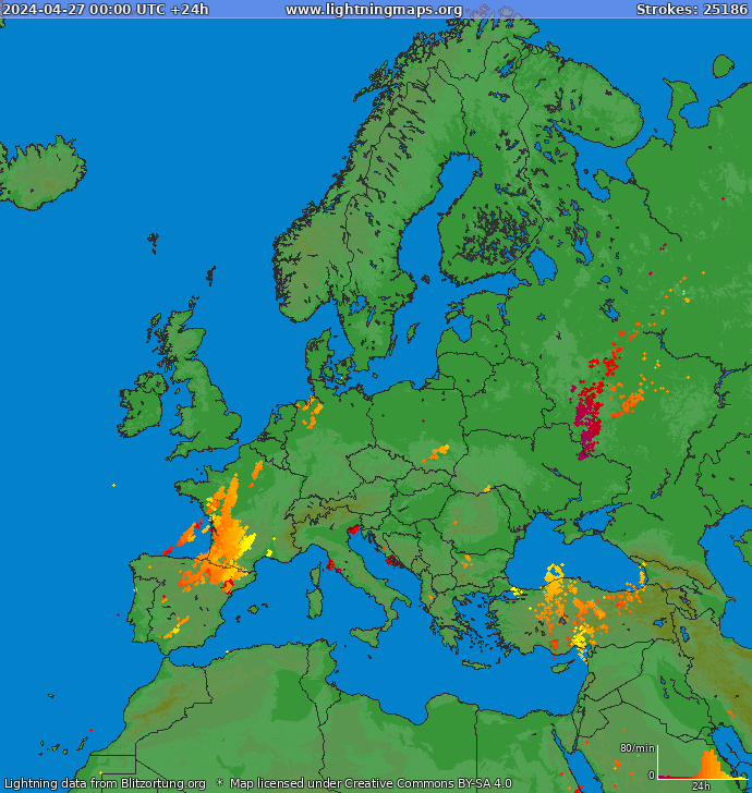 Carte de la foudre Europe 27/04/2024