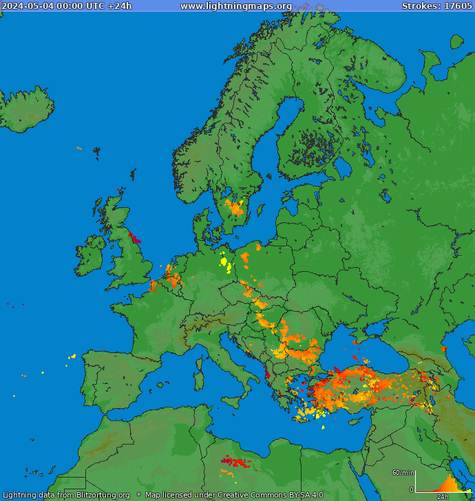 Mapa blesků Evropa 04.05.2024
