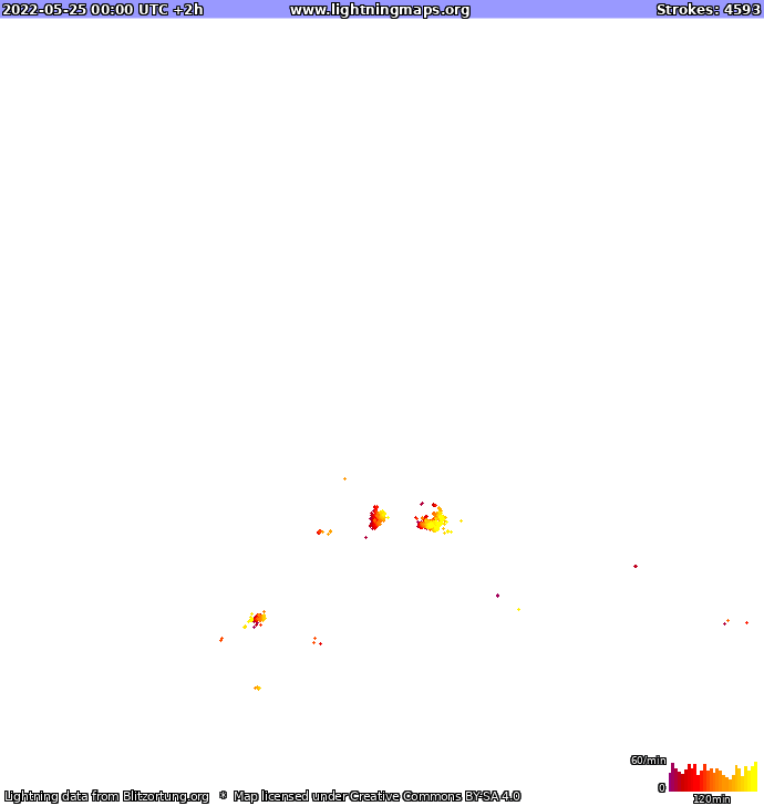 Mapa bleskov Európa 25.05.2022 (Animácia)