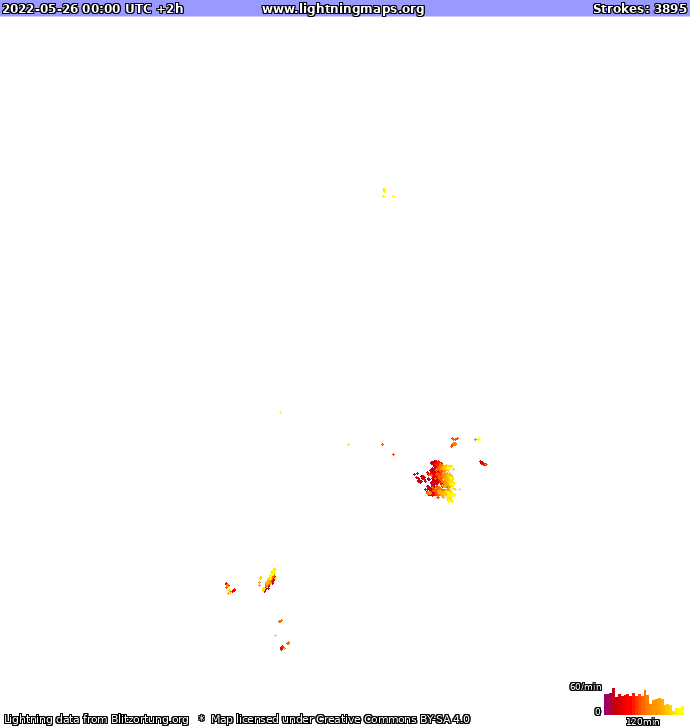 Mapa bleskov Európa 26.05.2022 (Animácia)