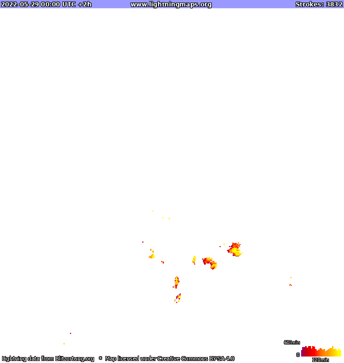 Mapa bleskov Európa 29.05.2022 (Animácia)