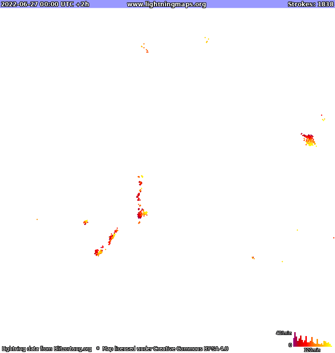 Mapa bleskov Európa 27.06.2022 (Animácia)