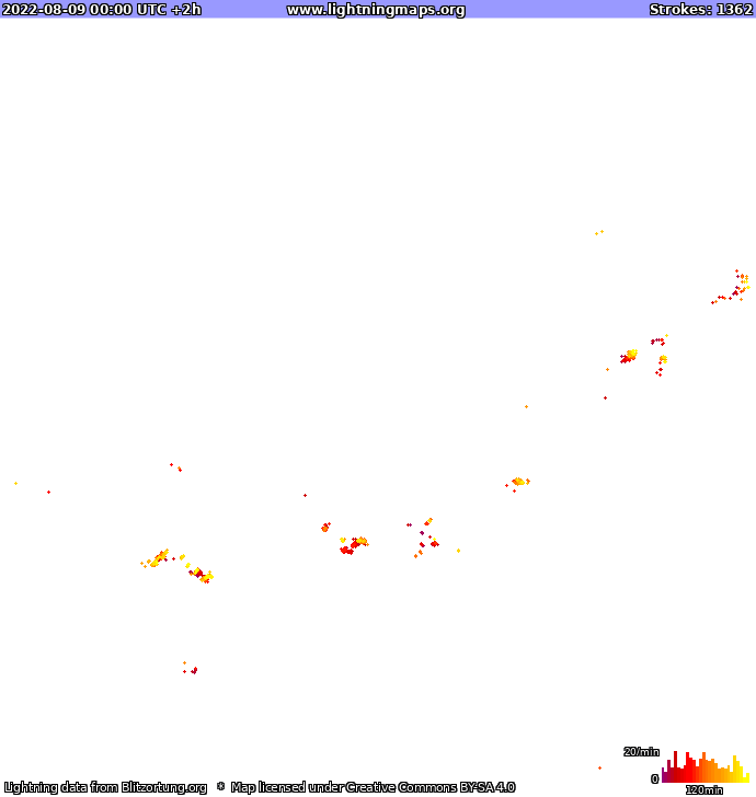 Mappa dei fulmini Europa 09.08.2022 (Animazione)