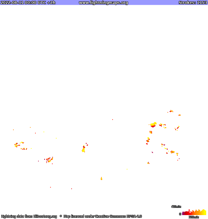 Mapa blesků Evropa 11.08.2022 (Animace)