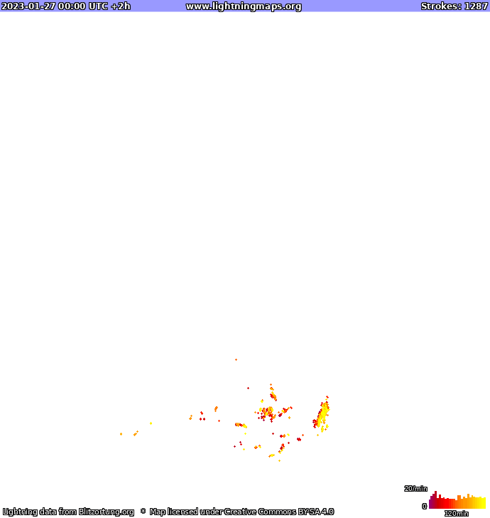 Карта блискавок Європа 27.01.2023 (Анімація)