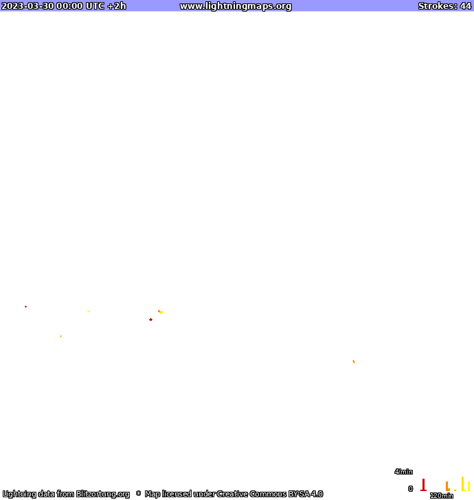 Mapa bleskov Európa 30.03.2023 (Animácia)