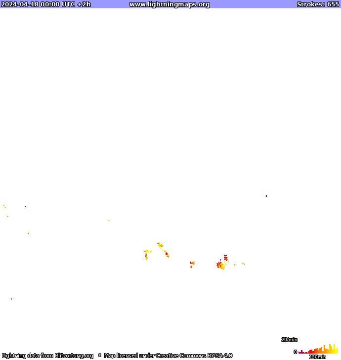 Mapa bleskov Európa 18.04.2024 (Animácia)