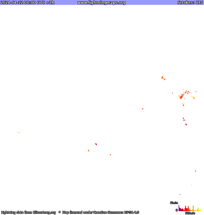 Mapa bleskov Európa 22.04.2024 (Animácia)