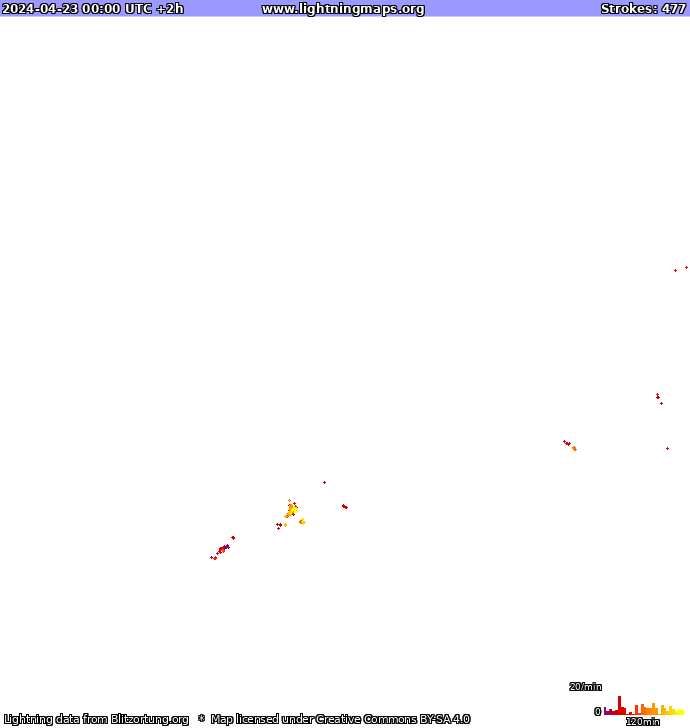 Carte de la foudre Europe 23/04/2024 (Animation)