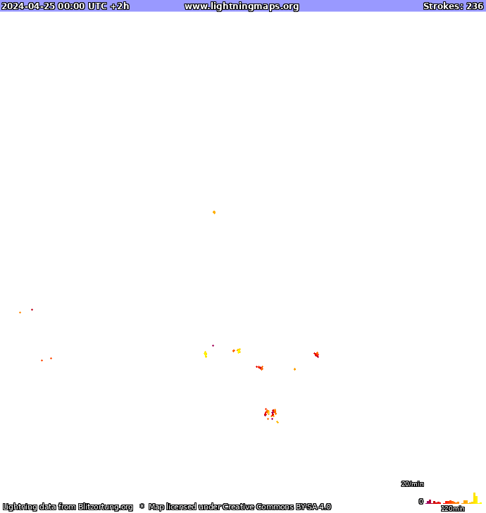 Mapa wyładowań Europa 2024-04-25 (Animacja)