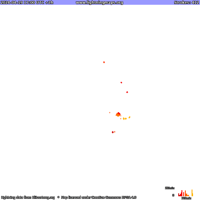 Lightning map Western Europe 2024-04-19 (Animation)