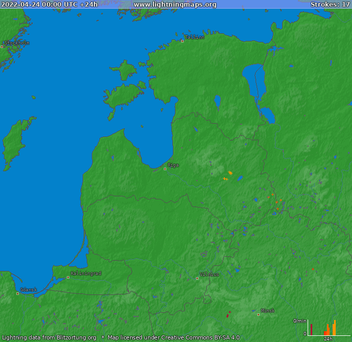 Bliksem kaart Baltic States 24.04.2022