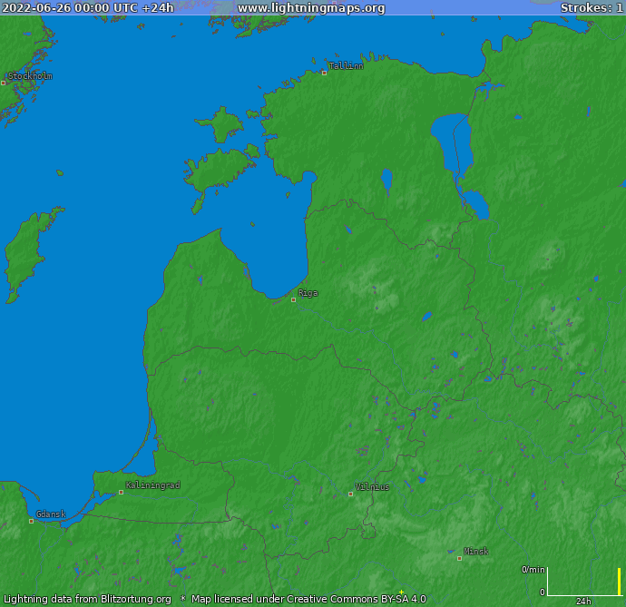 Карта блискавок Прибалтика 26.06.2022