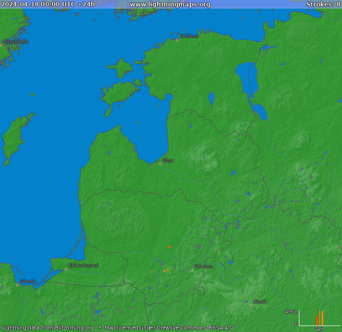 Mapa blesků Baltické státy 18.04.2024