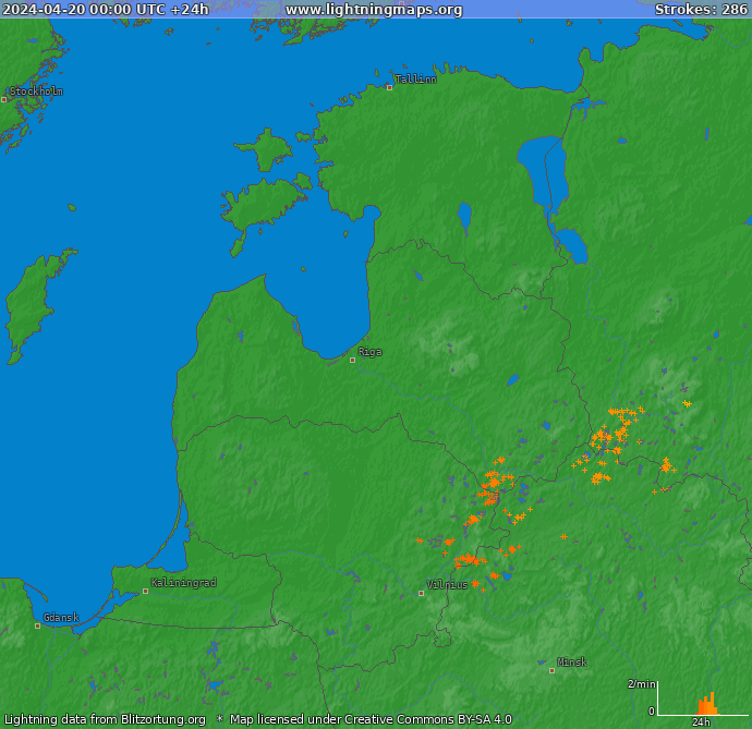 Bliksem kaart Baltic States 20.04.2024