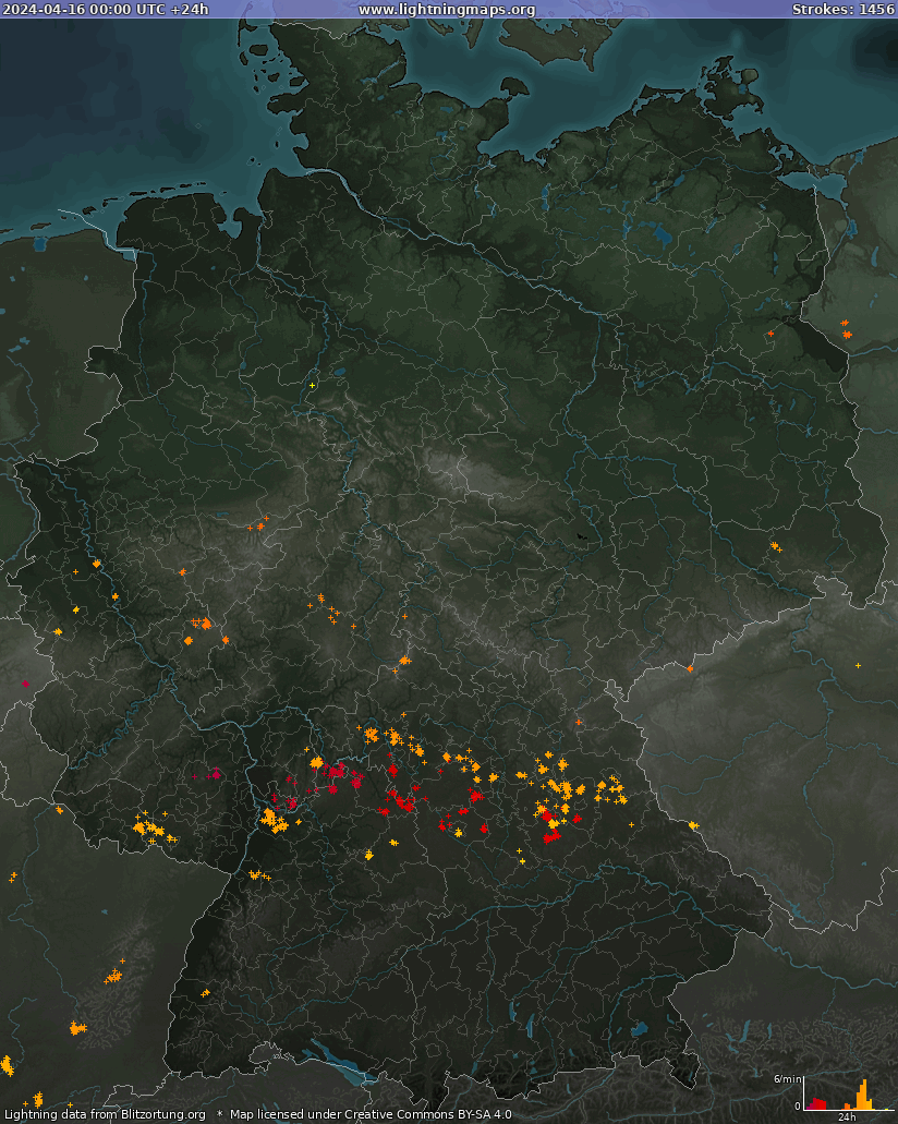 Bliksem kaart Duitsland 16.04.2024