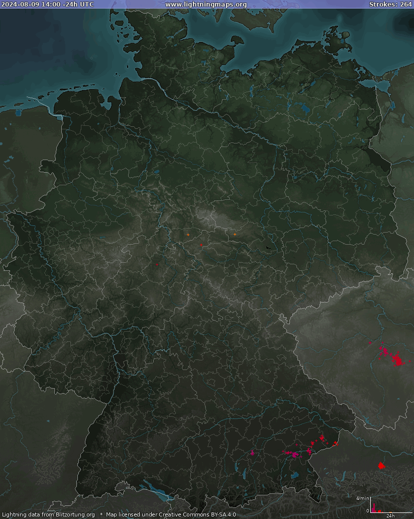 Mapa bleskov Nemecko 19.04.2024 17:05:12 UTC