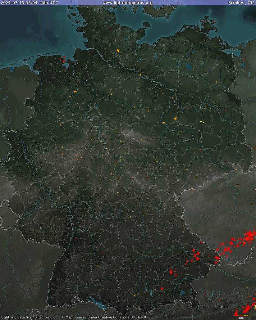 Mappa dei fulmini Germania 26.04.2024 14:36:41 UTC