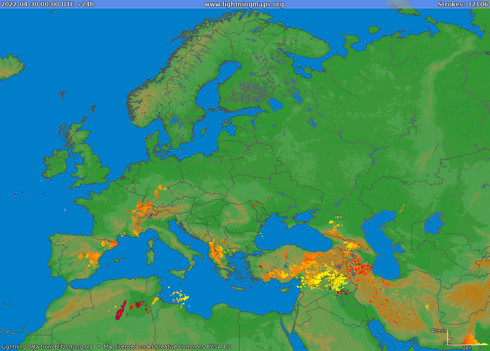 Mapa bleskov Europe (Big) 30.04.2022