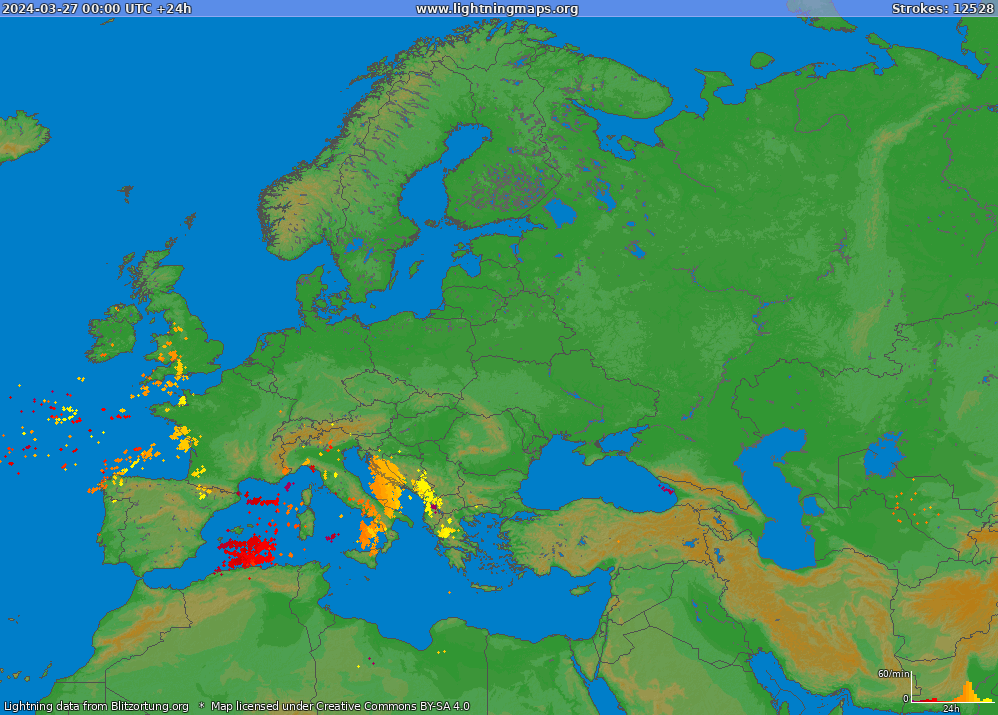 Mapa bleskov Europe (Big) 27.03.2024