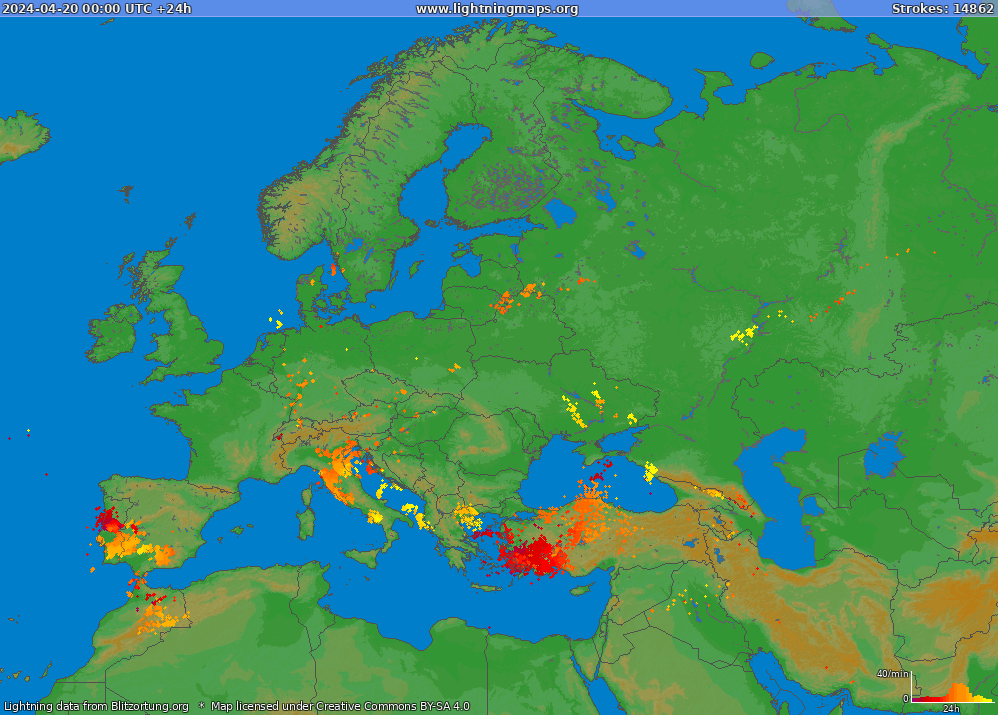 Карта блискавок Europe (Big) 20.04.2024