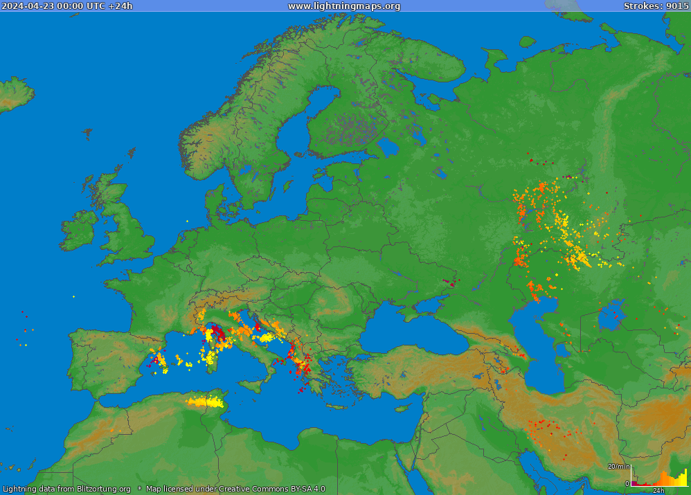 Mapa bleskov Europe (Big) 23.04.2024