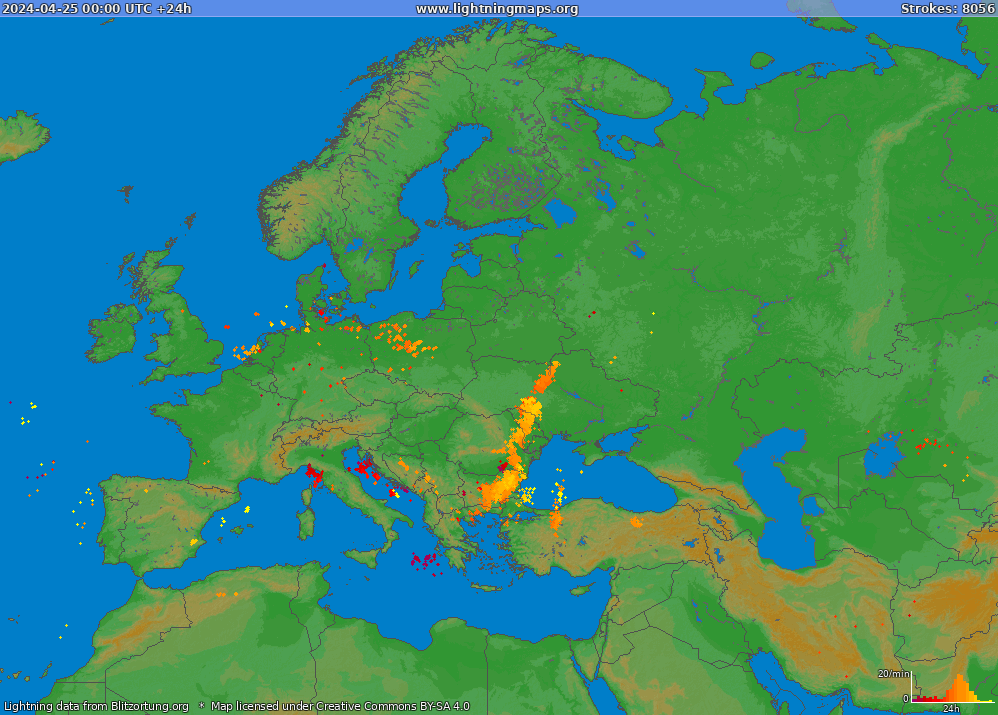 Mappa dei fulmini Europe (Big) 25.04.2024