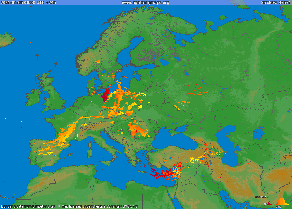 Mappa dei fulmini Europe (Big) 05.05.2024