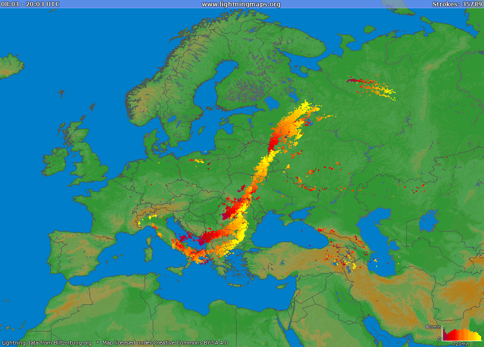 Mapa blesků Europe (Big) 21.06.2024 13:39:00 UTC