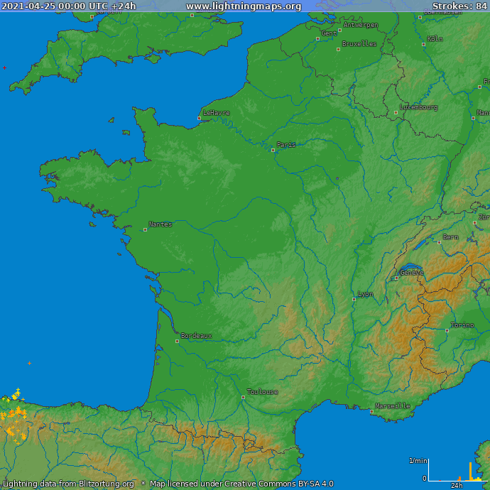 Mapa blesků Francie 25.04.2021