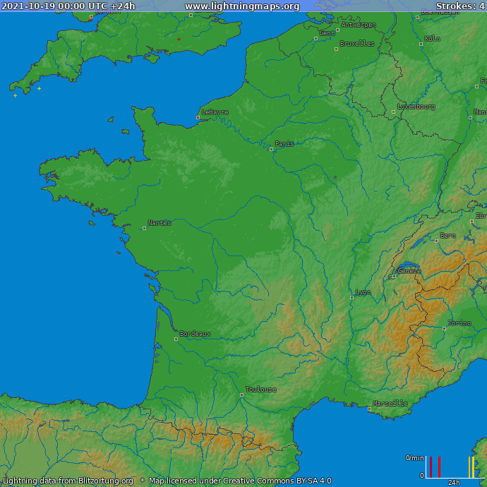 Карта блискавок Франція 19.10.2021
