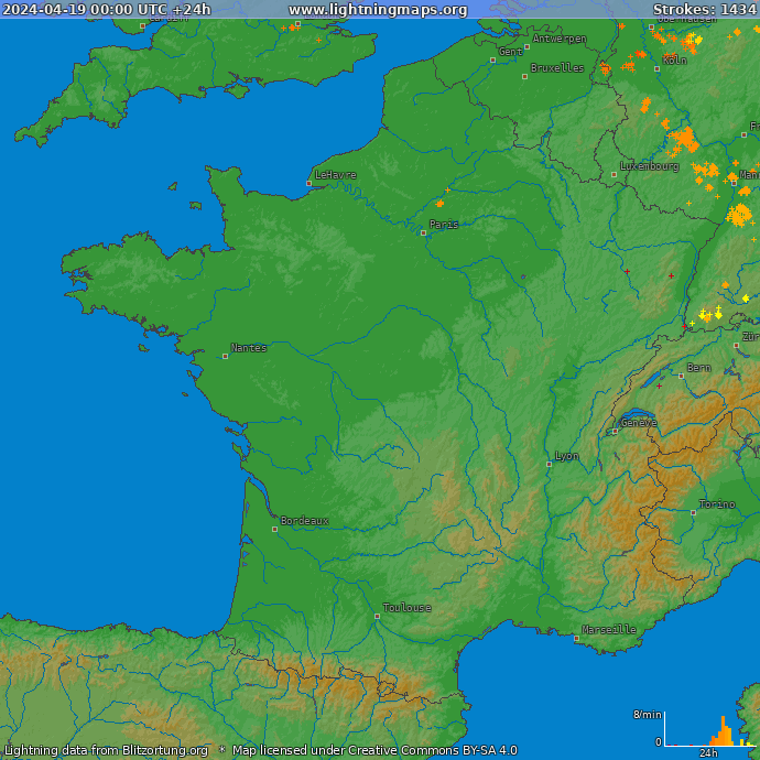 Lightning map France 2024-04-19