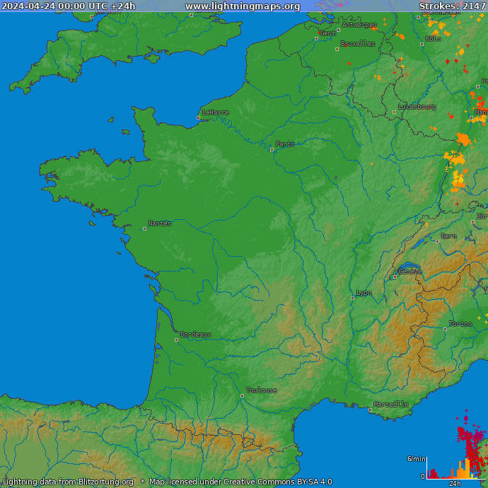Mapa blesků Francie 24.04.2024