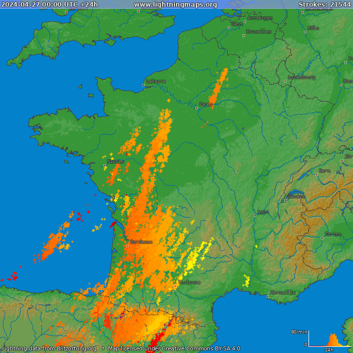 Lightning map France 2024-04-27