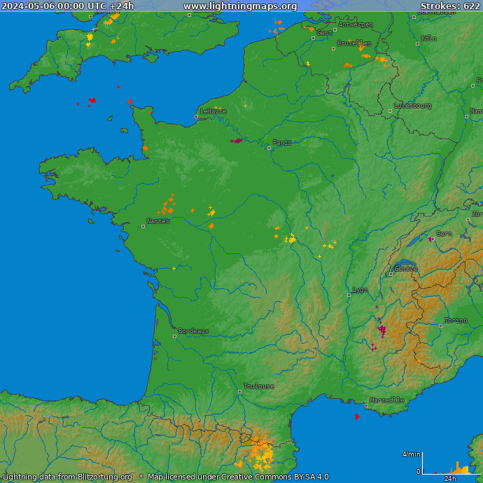 Карта блискавок Франція 06.05.2024