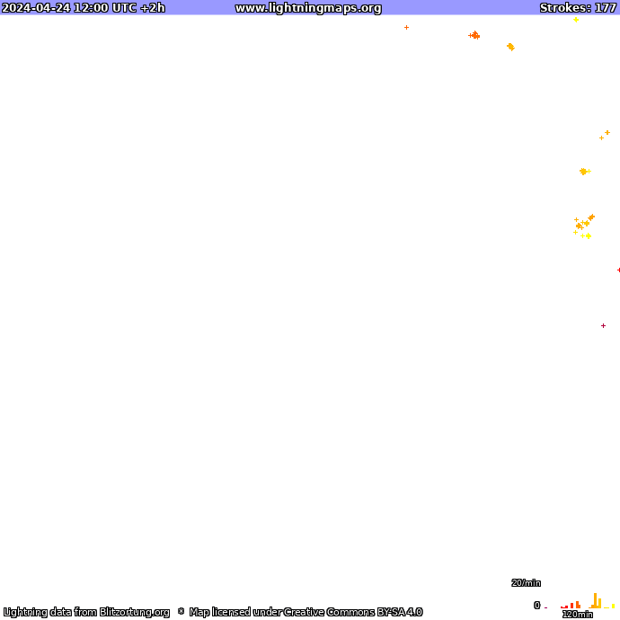 Mapa bleskov Francúzsko 24.04.2024 (Animácia)