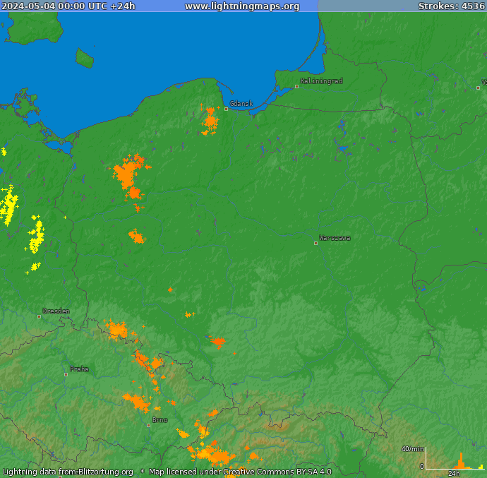 Lightning map Poland 2024-05-04