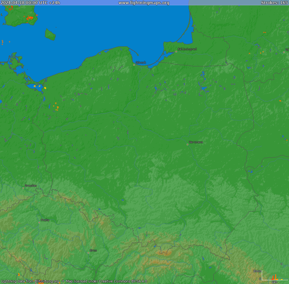 Mapa wyładowań Poland (Big) 2024-04-18