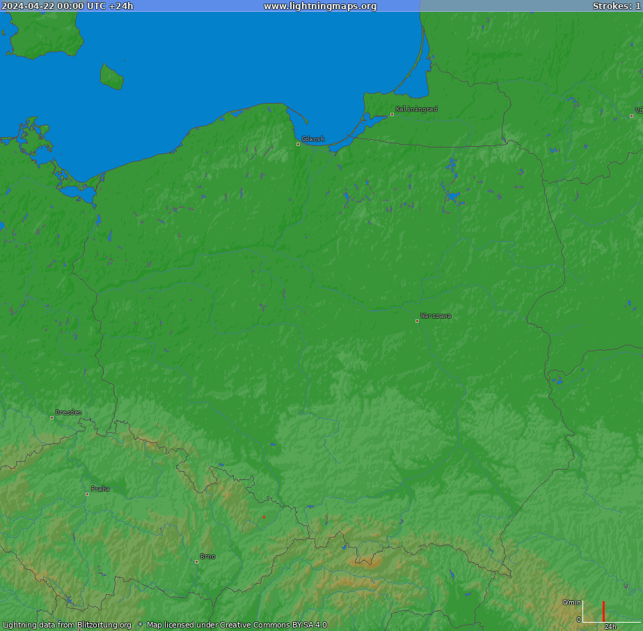 Mapa bleskov Poland (Big) 22.04.2024