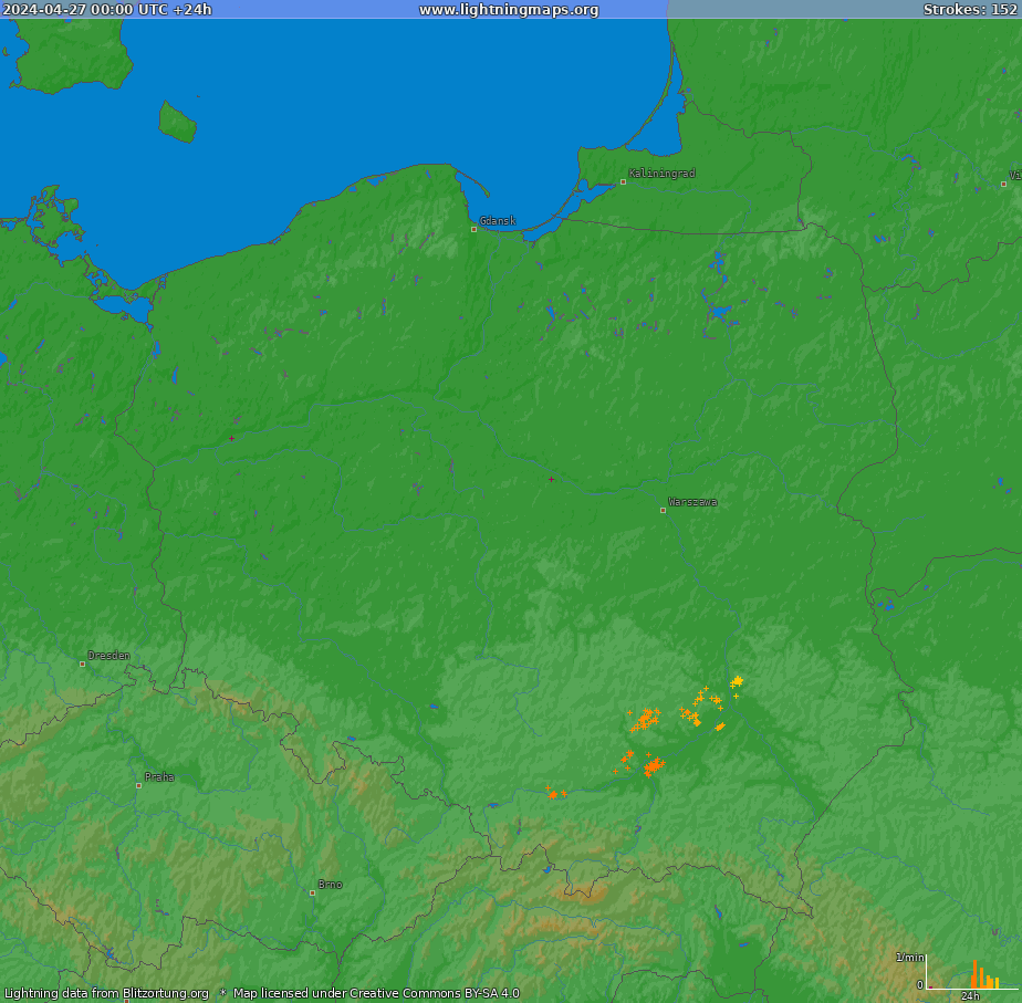 Lightning map Poland (Big) 2024-04-27
