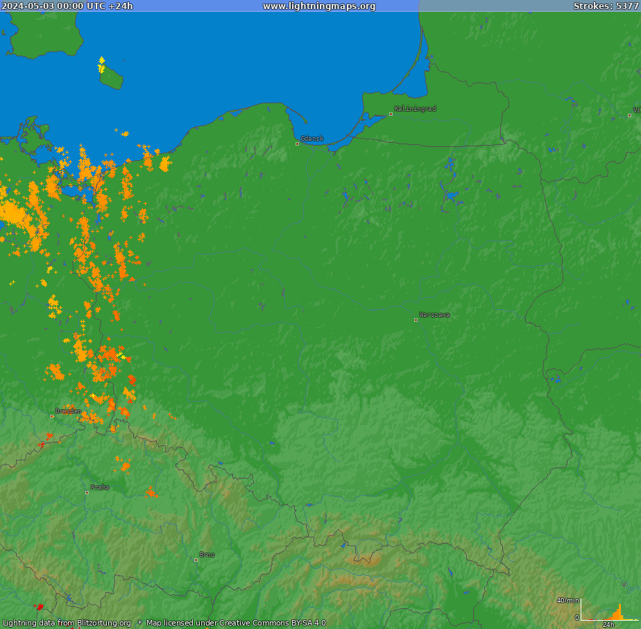 Lightning map Poland (Big) 2024-05-03