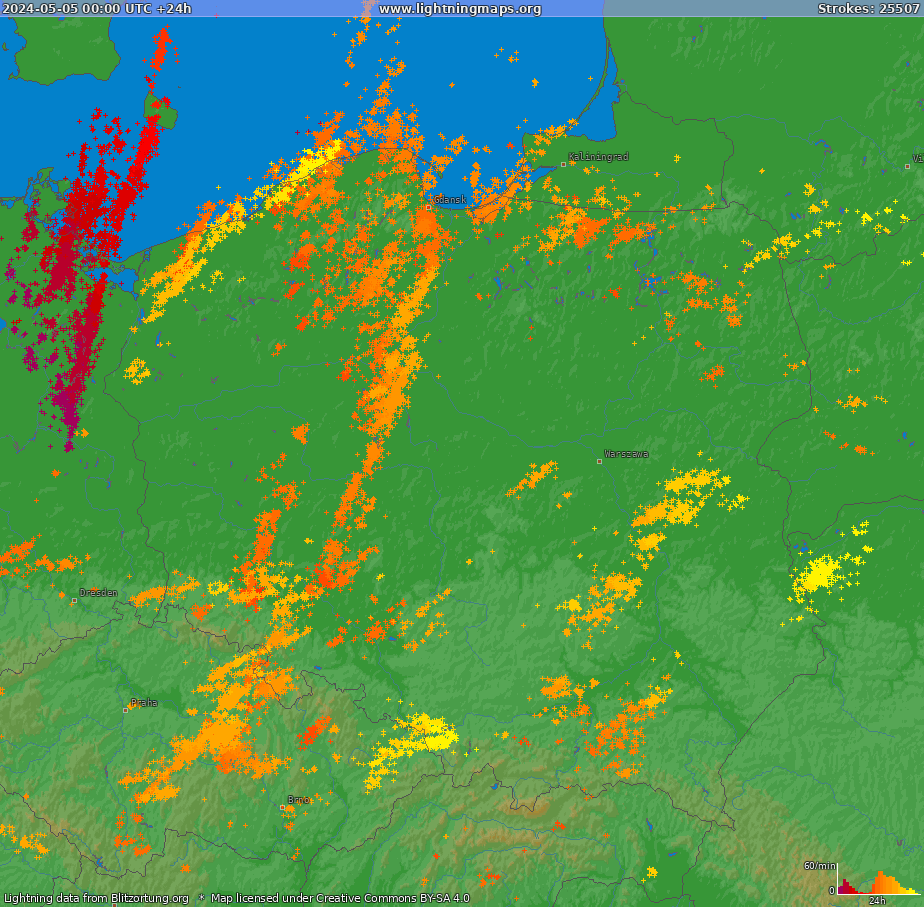 Lightning map Poland (Big) 2024-05-05