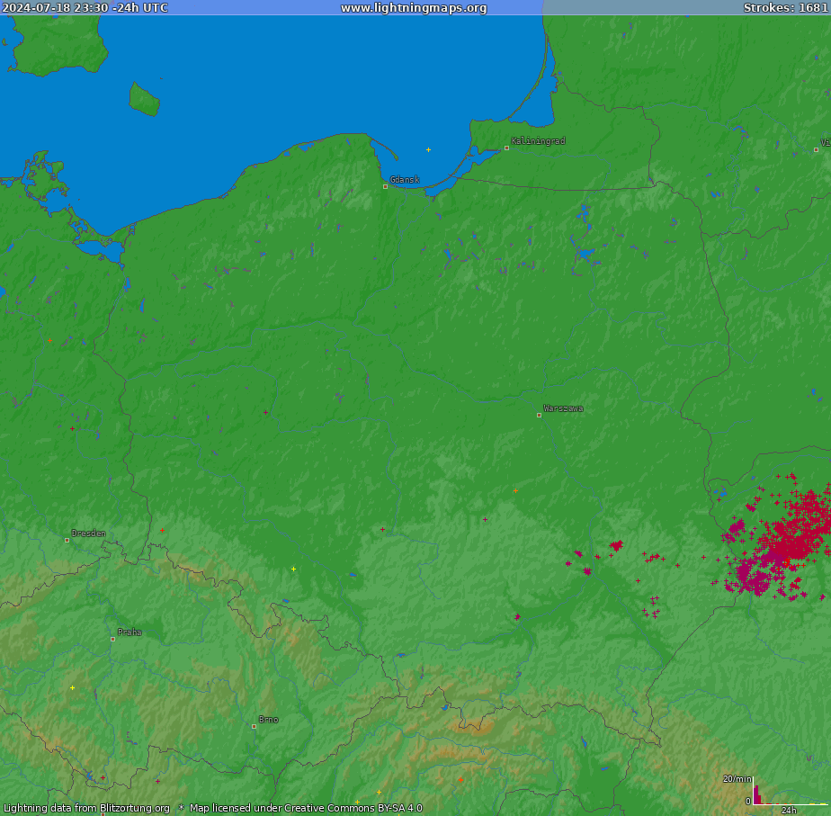 Lightning map Poland (Big) 2024-06-08 12:51:01 UTC