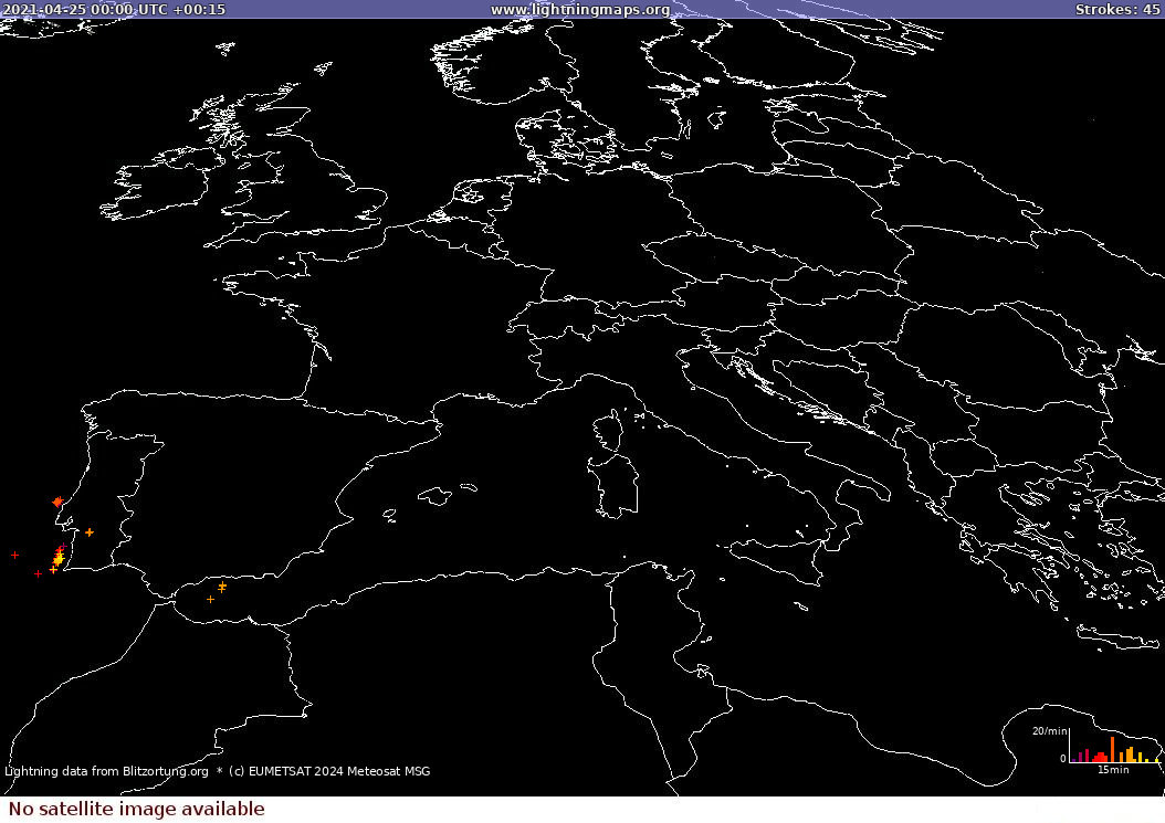 Mapa bleskov Sat: Europe Clouds + Rain 25.04.2021