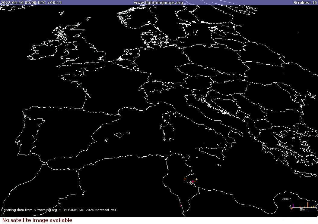 Mappa dei fulmini Sat: Europe Clouds + Rain 16.04.2022