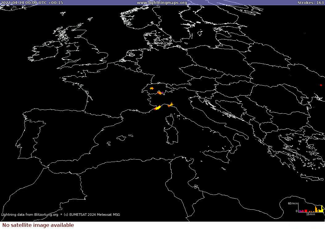 Lightning map Sat: Europe Clouds + Rain 2022-04-24