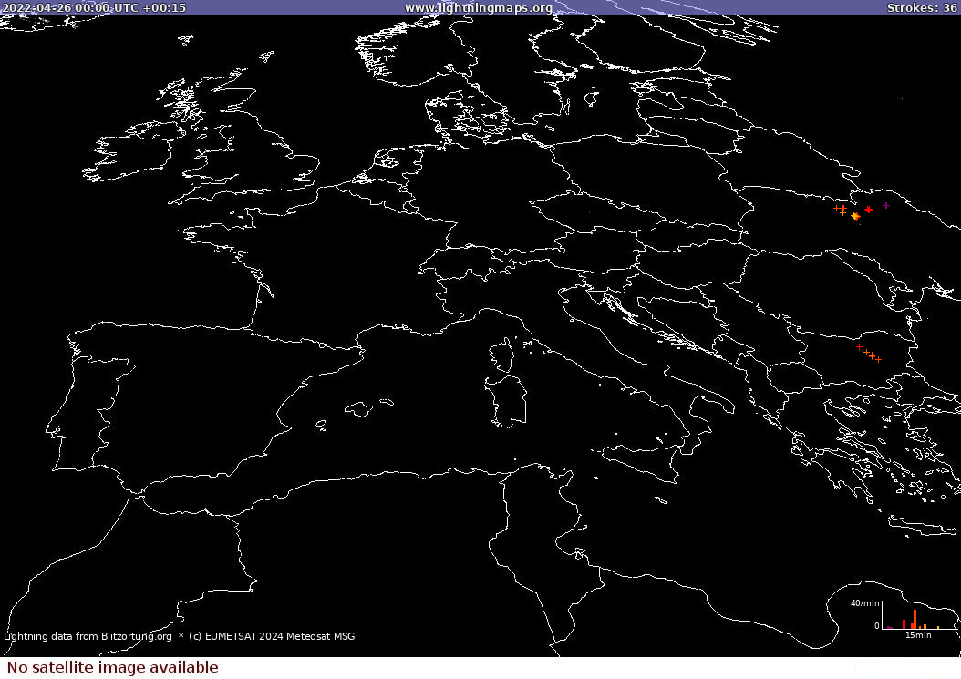 Mapa bleskov Sat: Europe Clouds + Rain 26.04.2022