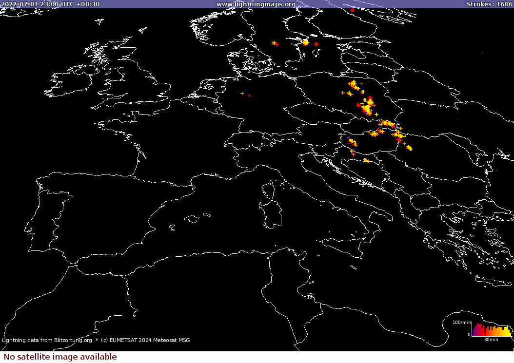 Lightning map Sat: Europe Clouds + Rain 2022-07-02 (Animation)